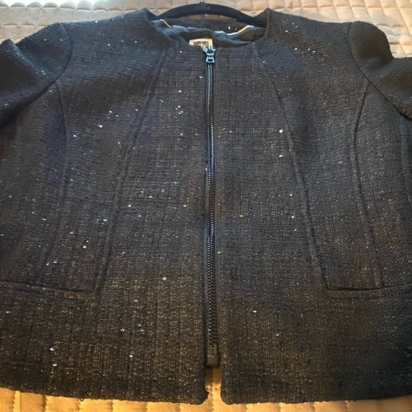 Annie Klein Black Sequin Tweed Zippered Jacket Size 8 - Picture 7 of 7